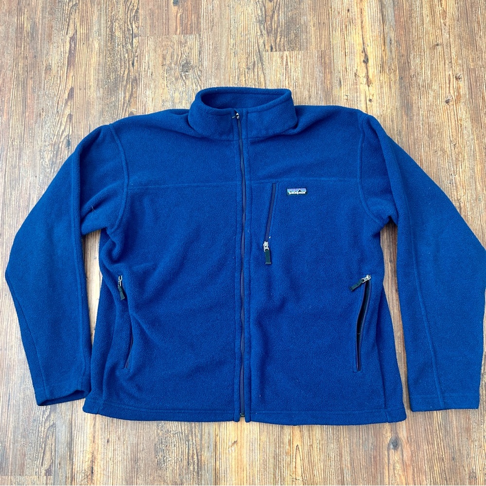 Classic Patagonia Synchilla Men's XL Blue Fleece Full Zip Jacket Vintage Pocket